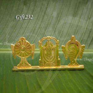 Gold Polish Tirupati Balaji Shanku Chakram with Metal Stand 3.8 inches