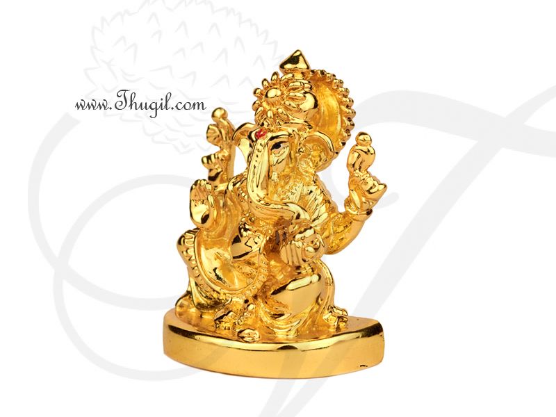 3" Deity Lord Ganesha Gold Plated Dashboard-Figurines-Idols