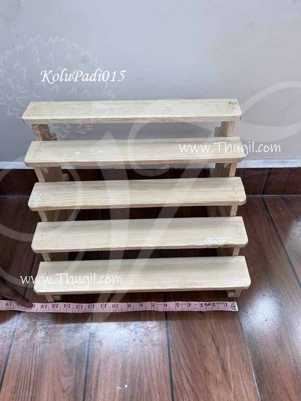 5 Steps Gollu Padi Navarathri light colour wood Bommai Stand 18 inches
