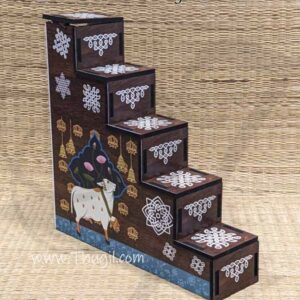 5 Step Mini Golu Padi Diya Stand Navarathri Wood Rangoli Model 10 x 10 inches