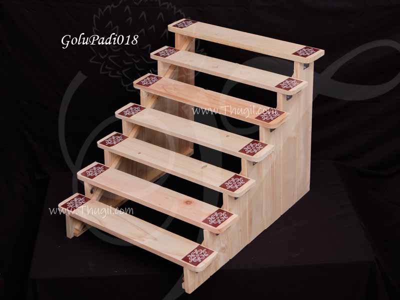 Wood Gollu Padi Navarathri 7 steps light colour 14 inches tall