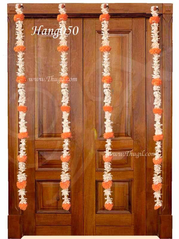 Orange Fluffy Paper Flower with Plastic Jasmine Flower India Design Decorations