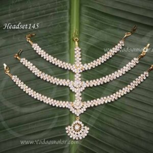 White Colour Stones 3 Step Head Set Maang Tikka Cutti Indian Goddess Decorations