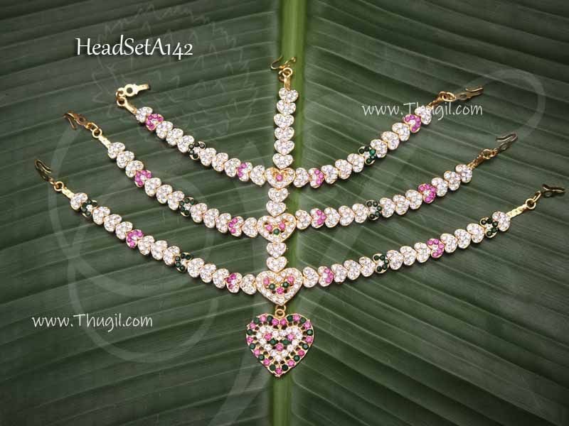 Multi Colour Stones 3 Step Head Set Maang Tikka Cutti Indian Goddess Decorations