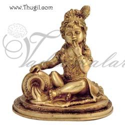 Lord Little Baby Krishna Brass Statue In Butter Thief Posture