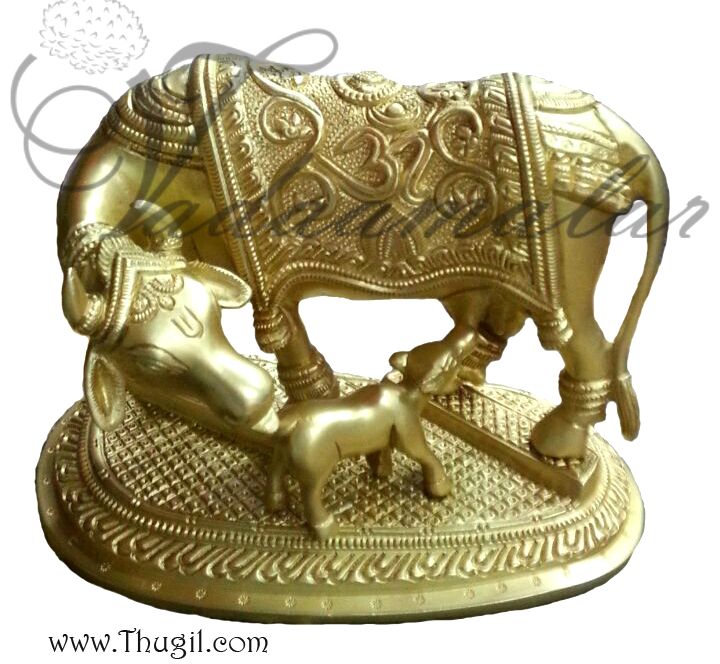 7 inches Sacred Kamadhenu The Wish Fulfilling Cow Brass Sculpture