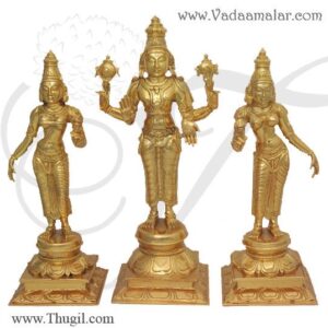 12" Vishnu Sridevi & Bhoodevi Moorthi Brass idol