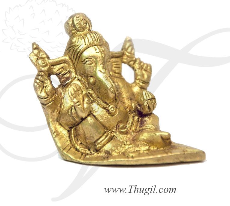 Lord Ganesha On Leaf Brass Idol