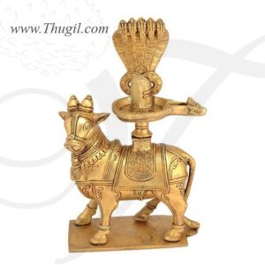 Lord Nandi Brass with Lingam and Snake Statue Buy Now 8"
