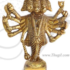 5.2" Brass statue Five face lord Anjaneya hanuman religious sculpture home temple decoration
