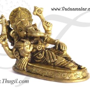 3.3 inches Long Reclining Ganesha Brass Statue