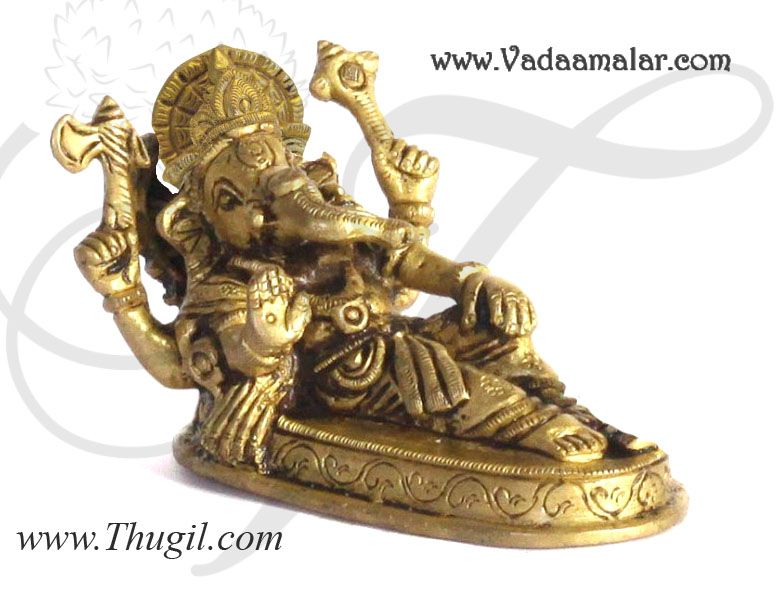 3.3 inches Long Reclining Ganesha Brass Statue