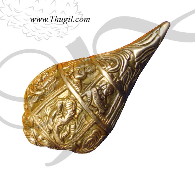 5" Ganesha Ornamental Brass Conch Shankh Sanku