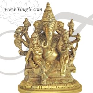 3.2" Shree Ganesha With Riddhi Siddhi Brass Statues
