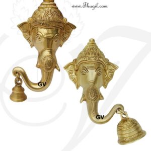 6.5" Brass Ganesh Face Wall Hanging With bell