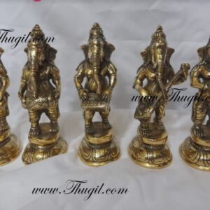6" Ganesha Ganesh Musician Set Brass Hand Crafted Set of Five Statues Buy Online