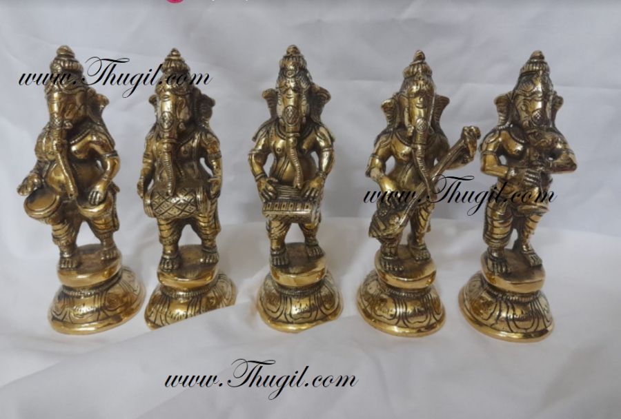 6" Ganesha Ganesh Musician Set Brass Hand Crafted Set of Five Statues Buy Online