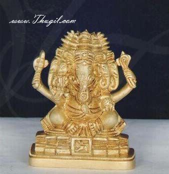 3.5" Five Faces Seated Ganesha Panchamukhi Panchamuga Vinayagar Brass Statue