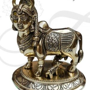 5.6 inches Brass Kamdhenu Kamadhenu with calf Cow Statue