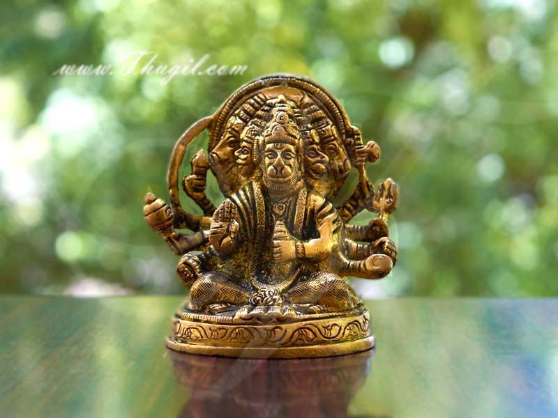 Five Faces Panchmukhi Hanuman Brass Statue 2.5"