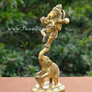 Brass Nritya Ganapati Ganesha Standing on Elephant Statue Buy Now 6.5"