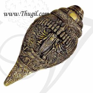 Brass Shankh Carving Visha Dasaavatharam for Pooja Wallhang Buy Now 9x5 Inches