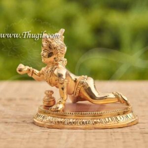 Lord Little Baby Krishna Gold Plated Brass Statue In Butter Thief Posture Buy Now 4.5"