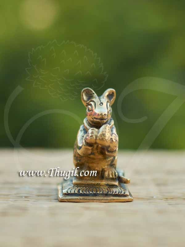 Brass Ganesha Mouse Vaganam Sitting Holding Kolukattai Mooshak Statue Buy Now 2.2 inches