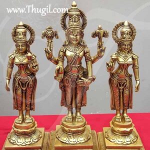 Brass Statue of Vishnu SriDevi and BhoDevi 15"