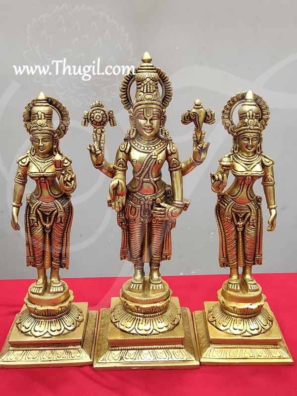 Brass Statue of Vishnu SriDevi and BhoDevi 15"