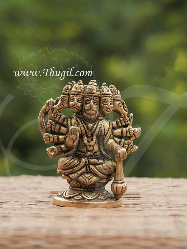 Five Faces Panchmukhi Hanuman Brass Statue 3.5"