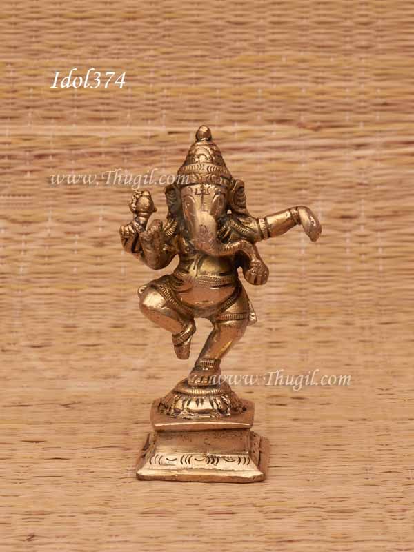 Brass Dancing Ganesha Nardana Ganapati Statue In Dance Posture 4.5 inches