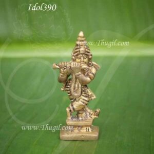 Lord Krishna Brass Statue God kanha Play Flute Idol 2.2 inches