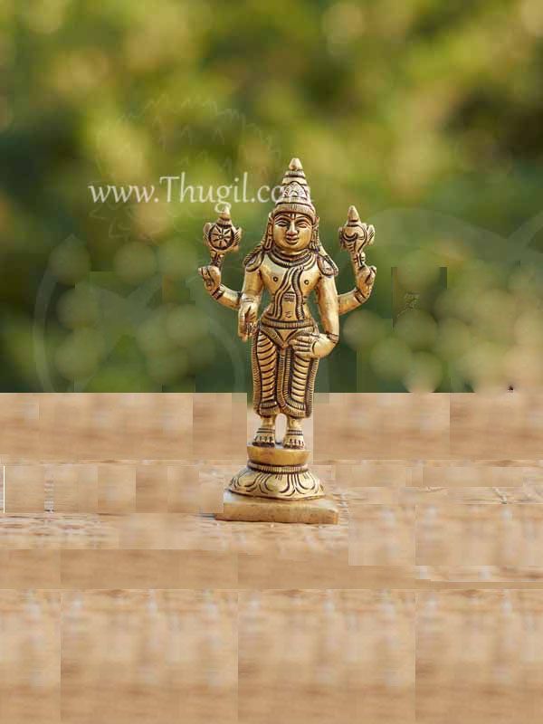 Brass Statue of Vishnu Idol Carving Sangu Chakaram 5"