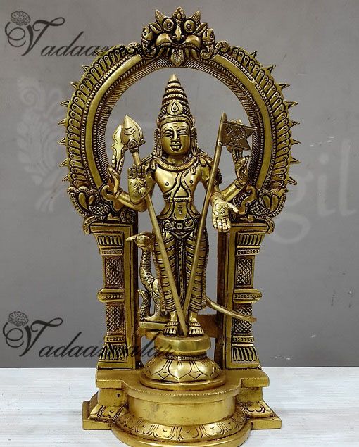 Brass Lord Murugar Karthikeya Statue 12 Inches