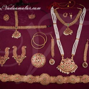 10 pieces Simple kemp stones south Indian bridal bharatanatyam jewelry set - Medium size