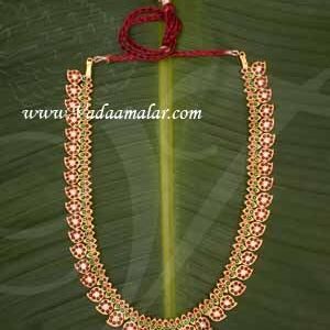 Haaram Red With Green Colour Necklace For Hindu Idol Ornaments Buy Now 10"