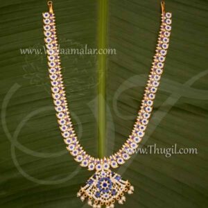 Haaram White with Blue Necklace For Hindu Idol Ornaments Buy Now 12 Inches