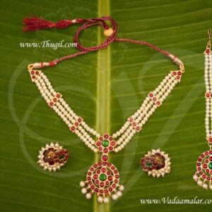 South Indian Kemp Temple Jewelry Short Necklace Ear stud Dance Ornaments
