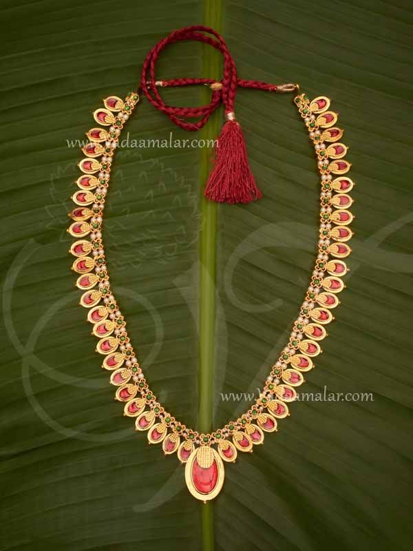Necklace Indian Kerala Pearl Palakka Red Enamel