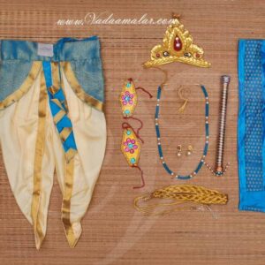 Krishna Flute for costumes and dance dramas. Glittering gold chmamki work with pearl hangings. Bird head with decorations.