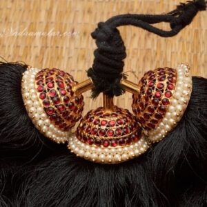 Red Kemp Stone Jada Kunjalam Kuppulu Hair Jewellery For Amman
