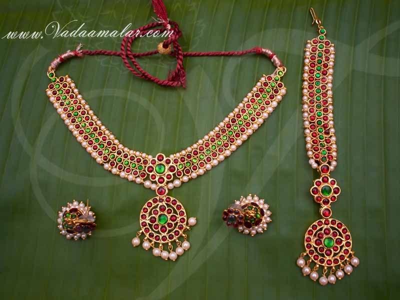 Kemp Short Necklace Matching Earring and Chutti Set Buy Now