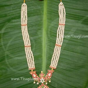 Necklace long Haaram goddess Jewellery with Pearl 4 lines Mothi Malai