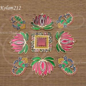 Arrangeable Kolam Rangoli Colourful Indian Lamp and Lotus Design 9 pieces