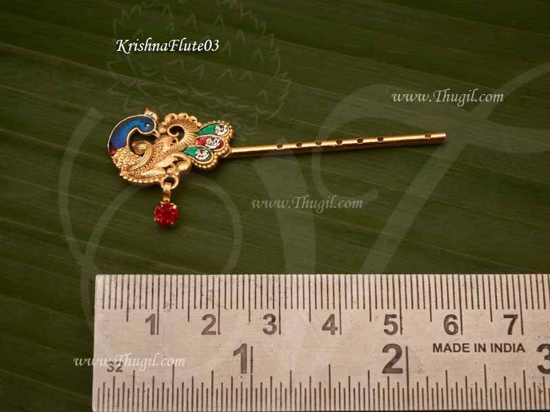 Lord Krishna Small Deity Flute Jewellery Bansuri With Stones 2.2 inches