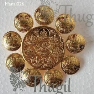 Ashtalakshmi with Sri Yantra on Backside Visesh Kavach Gold Stand Peedam For Idols 3.5 inches