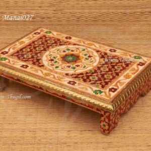 Peeta for Puja Golden Foil Meenakari Manai Asana Flower Design 12 inches