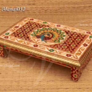 Peeta for Puja Golden Foil Meenakari Manai Asana Peacock Design 12 inches