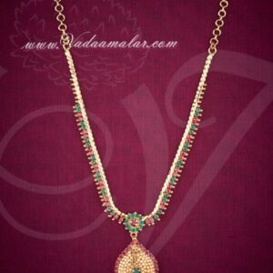 Gold Plated Ruby Emerald Stone Pendant With Short Necklace